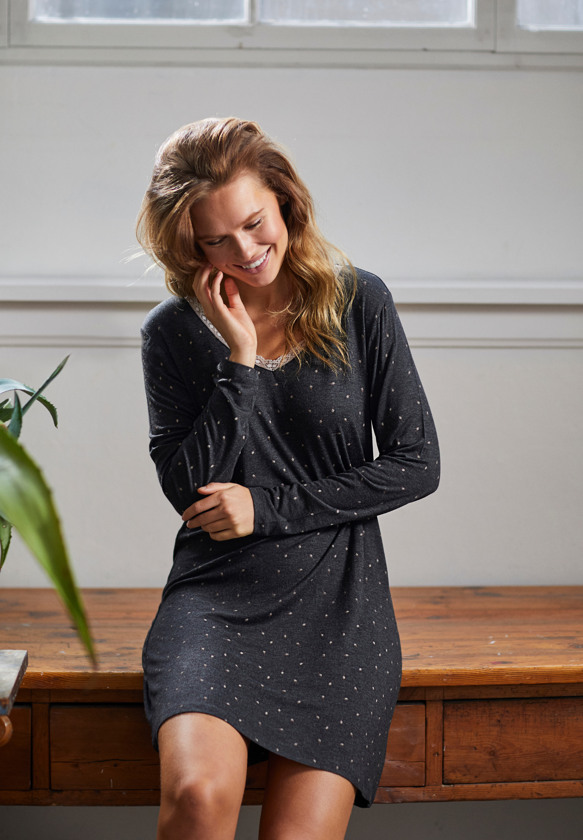 Jacqueline Long Sleeve Dress, Dark Grey Melange