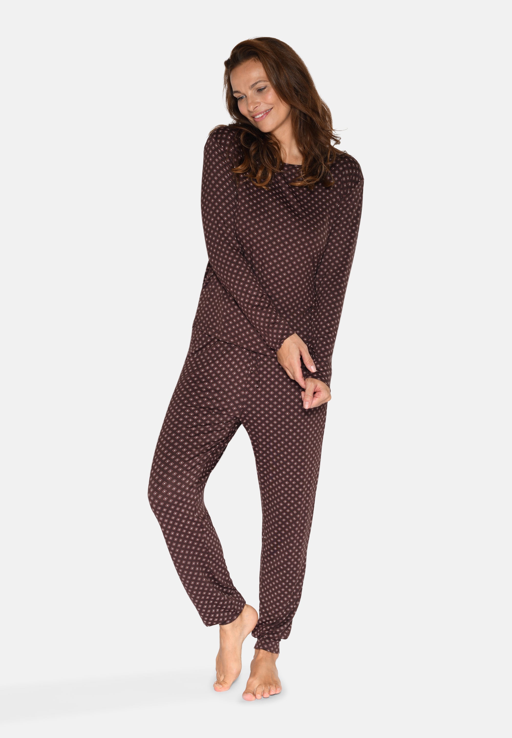 Nisha Long Sleeve T-shirt, Seal Brown AOP