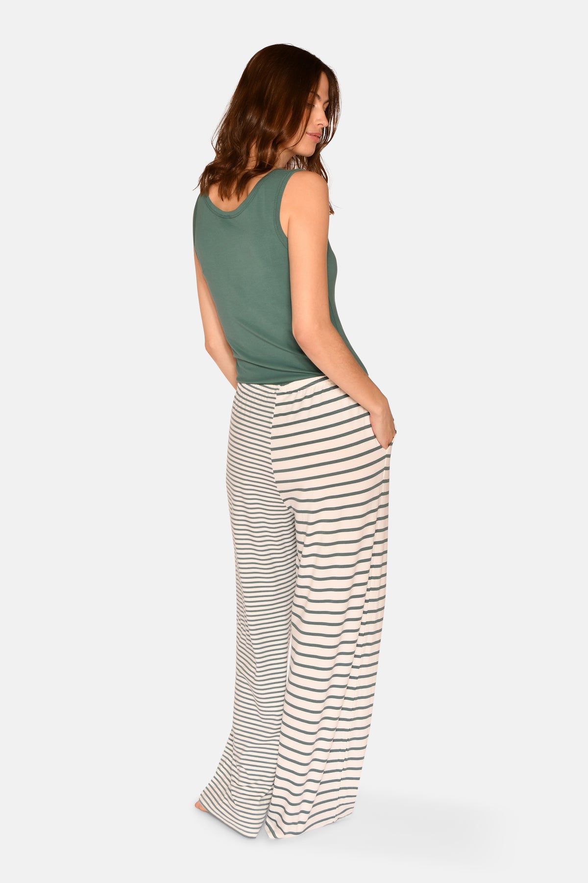 Amy Loose Pants, Sagebrush Green Stripe.