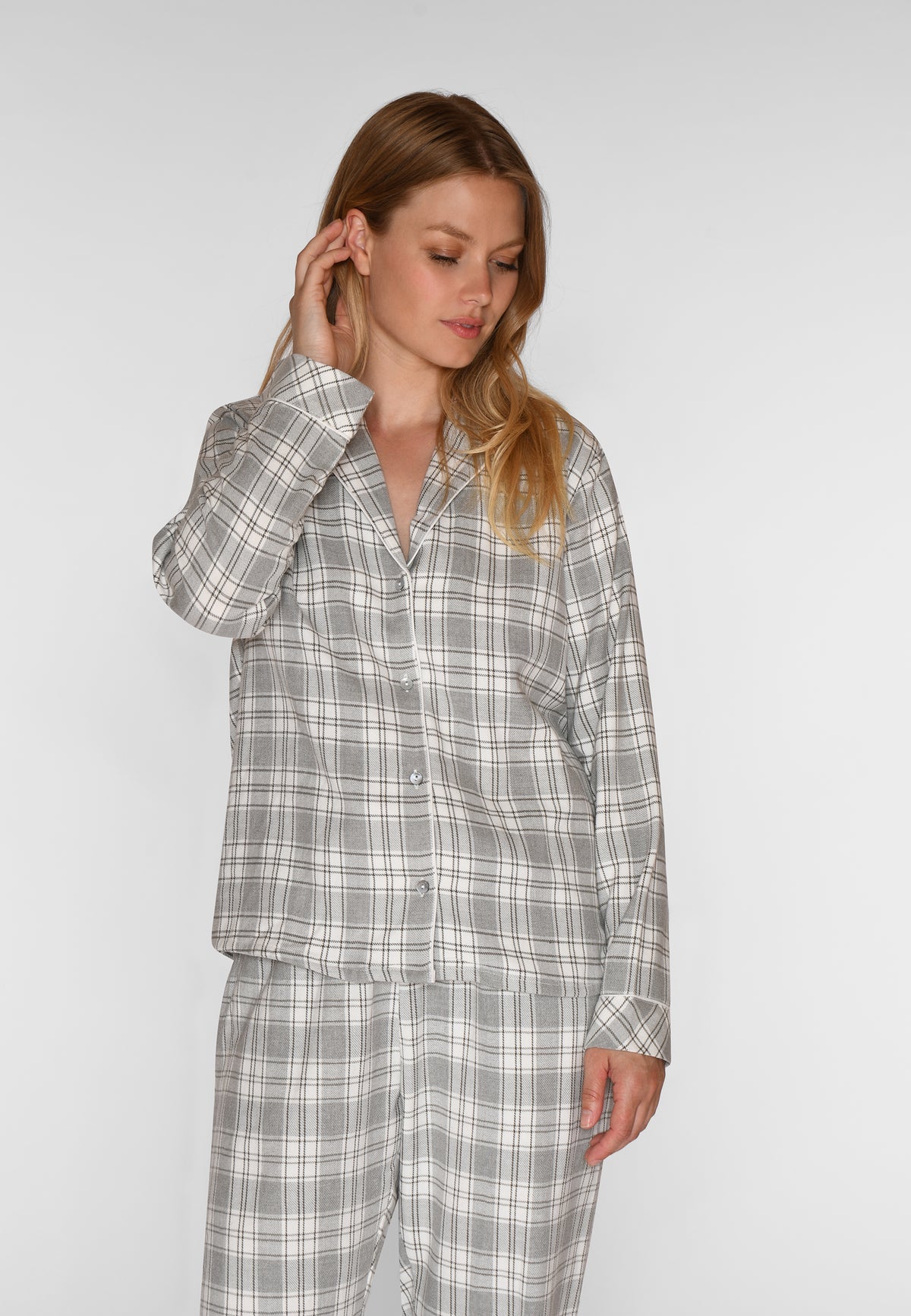 Helga Check Set, Grey Melange Check