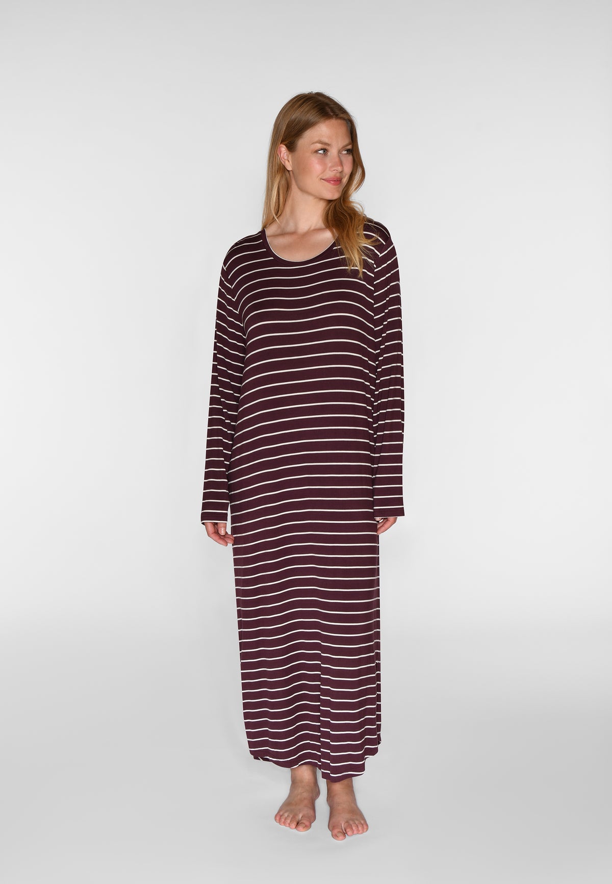 Nicole L/S Long Dress, Fudge Stripe