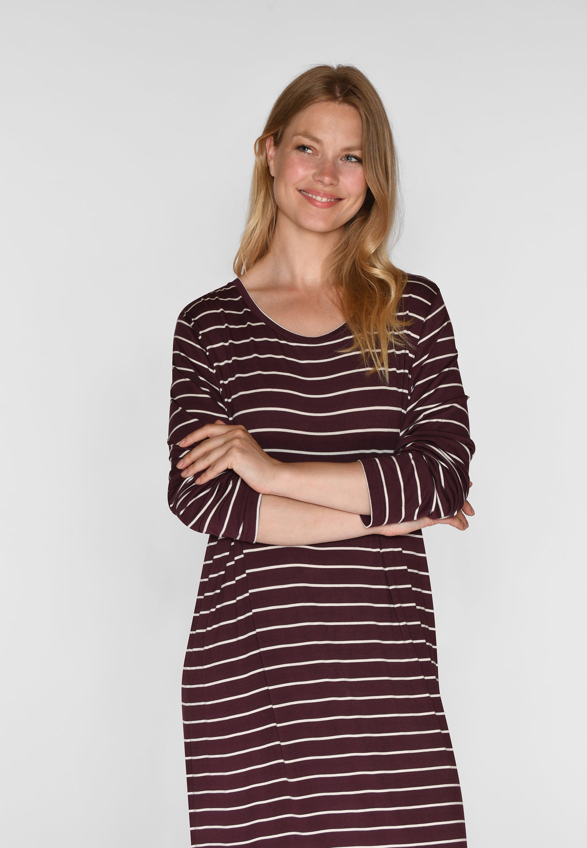 Nicole L/S Long Dress, Fudge Stripe