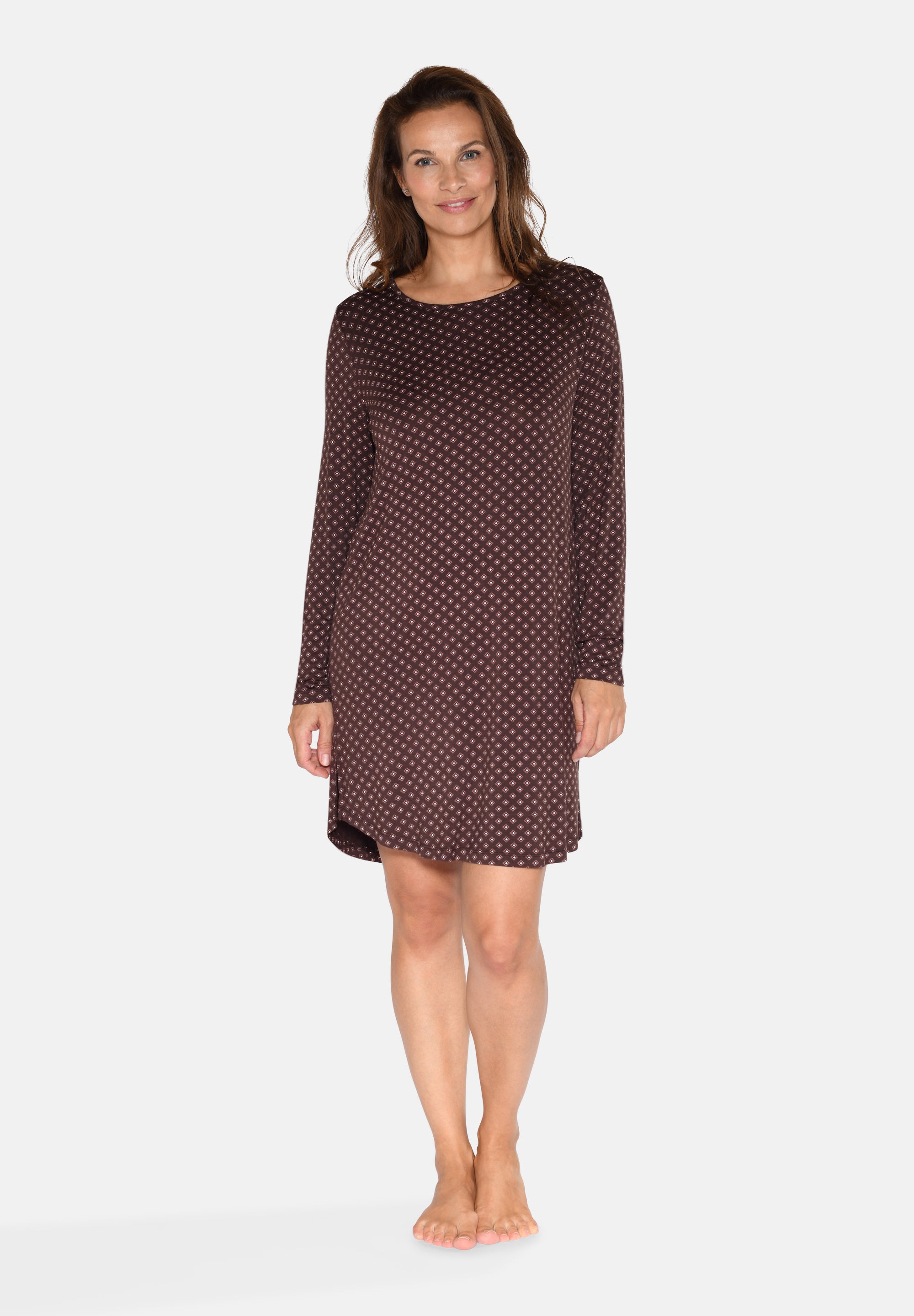 Nicole Long Sleeve Dress, Seal Brown AOP