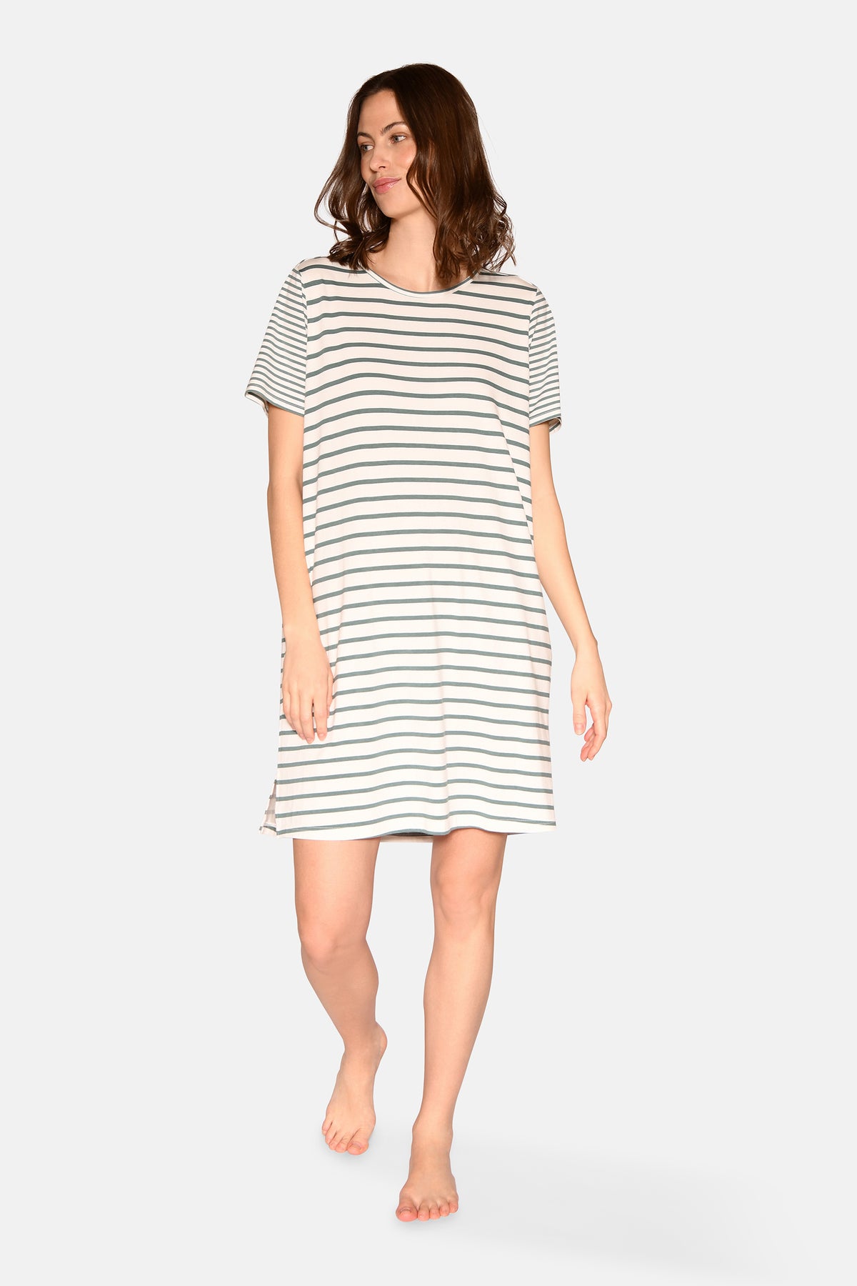 Bea S/S Dress, Sagebrush Green Stripe.
