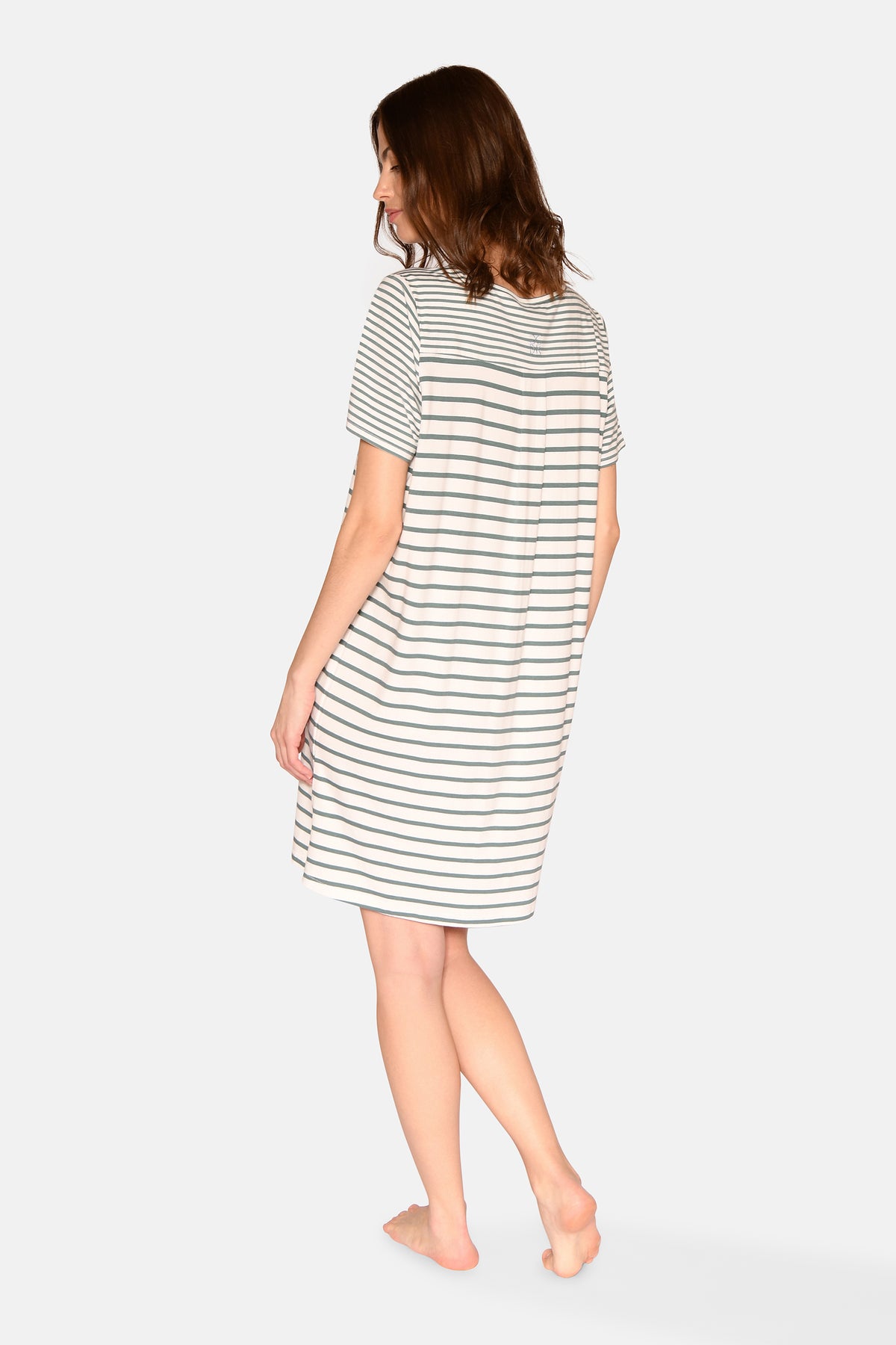 Bea S/S Dress, Sagebrush Green Stripe.