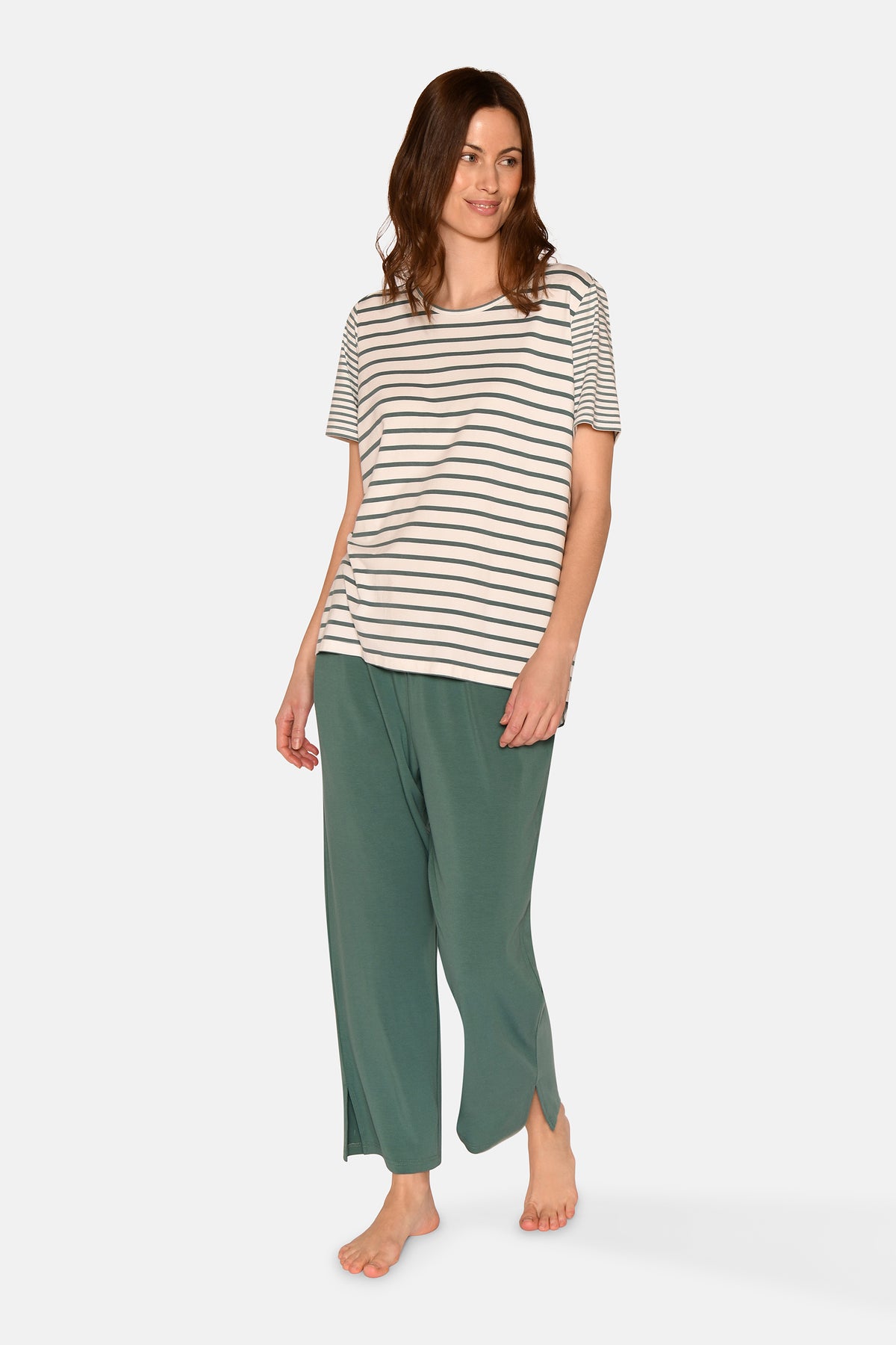 Bea S/S T-shirt, Sagebrush Green Stripe.
