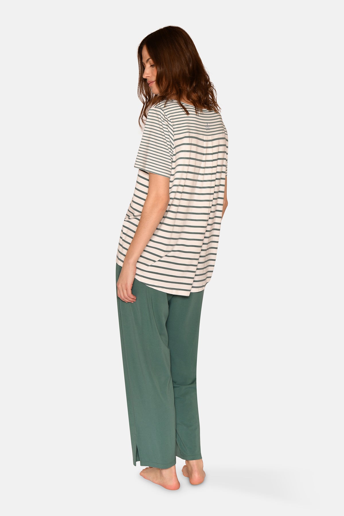 Bea S/S T-shirt, Sagebrush Green Stripe.