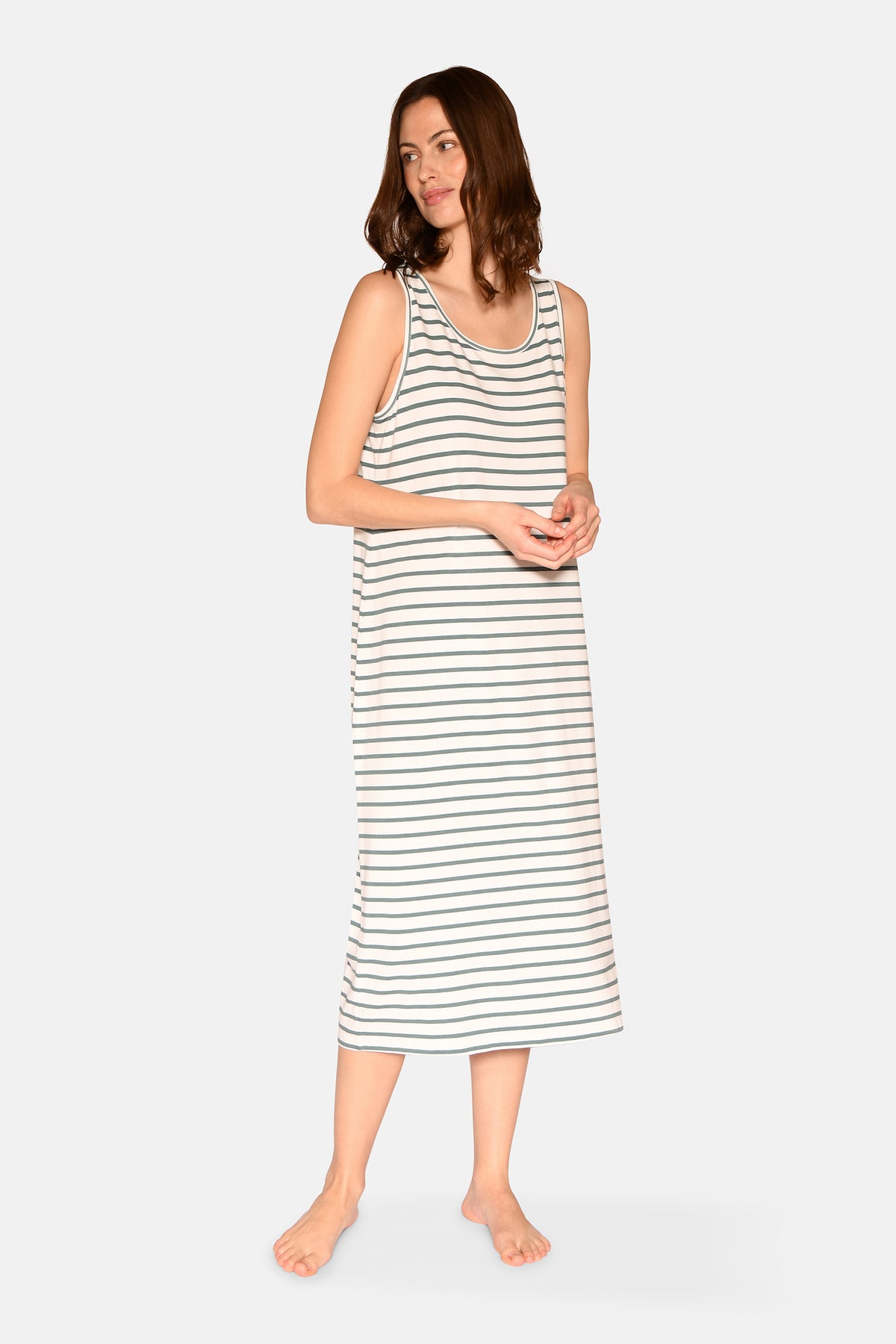 Anna Strap Dress, Sagebrush Green Stripe.