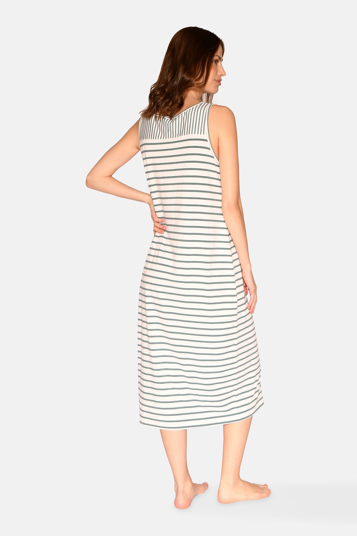 Anna Strap Dress, Sagebrush Green Stripe.
