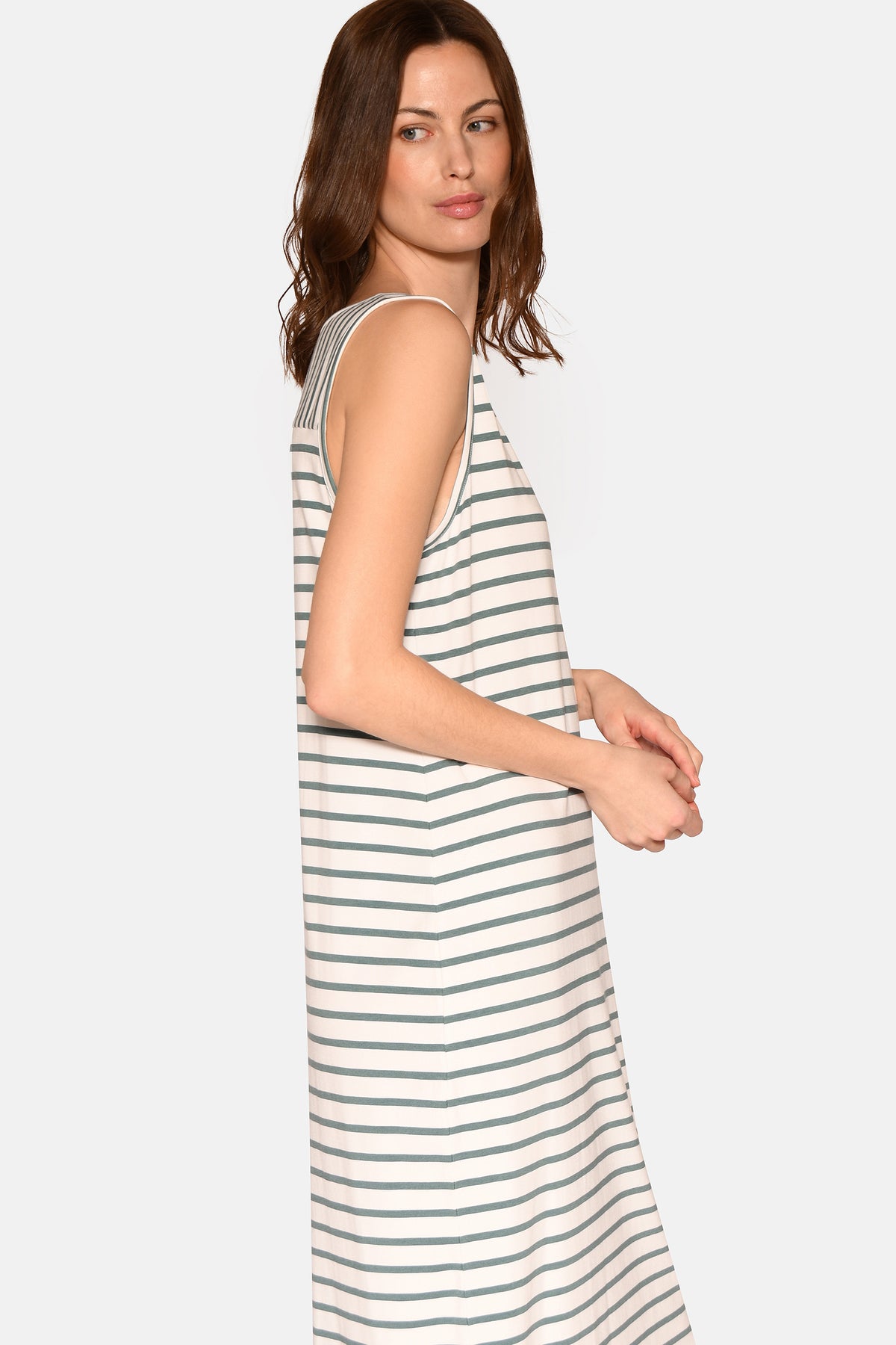 Anna Strap Dress, Sagebrush Green Stripe.
