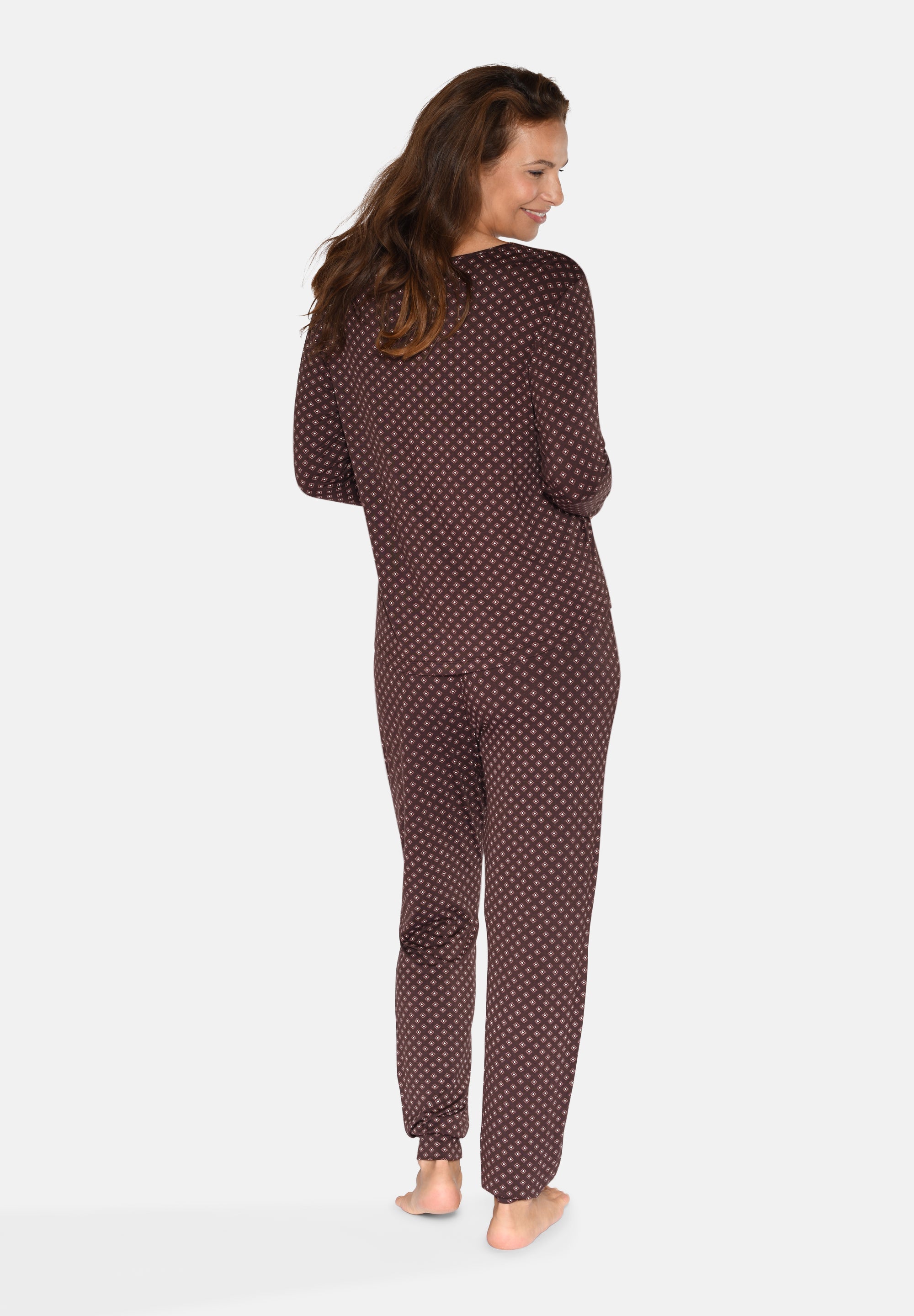 Nisha Long Sleeve T-shirt, Seal Brown AOP