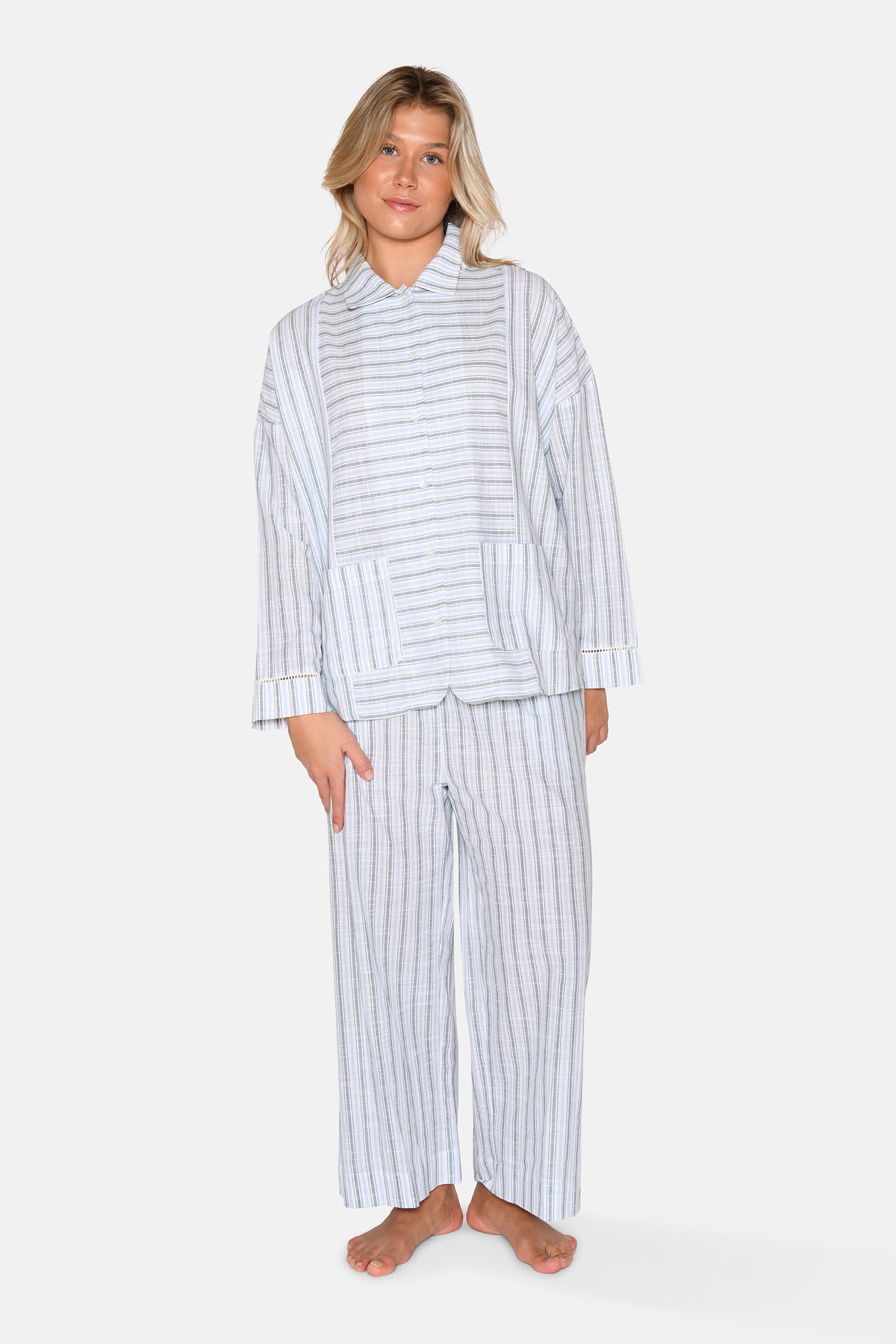 Mila Cropped Pants, Sagebrush Green Stripe