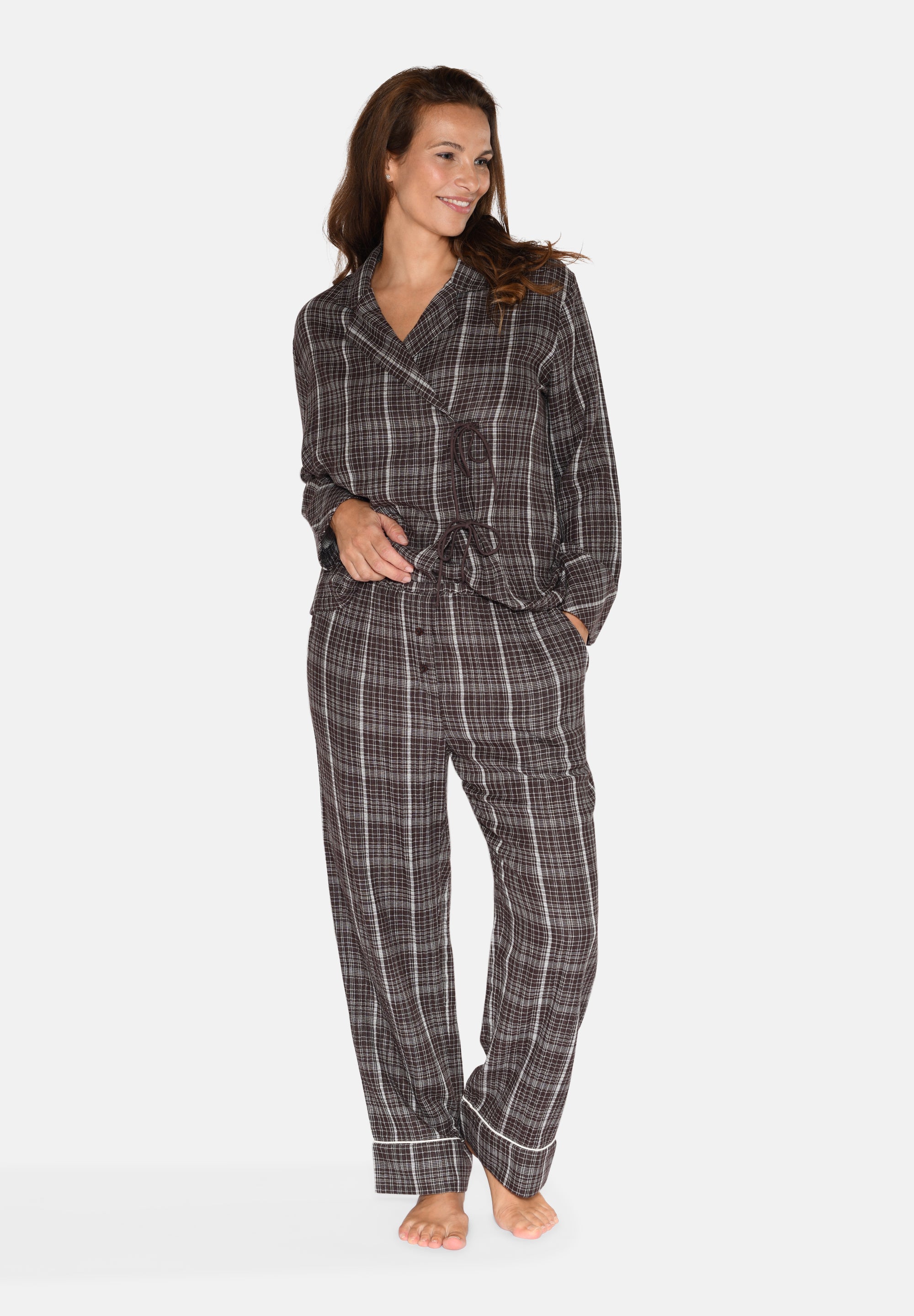 Mila Pants, Seal Brown Check