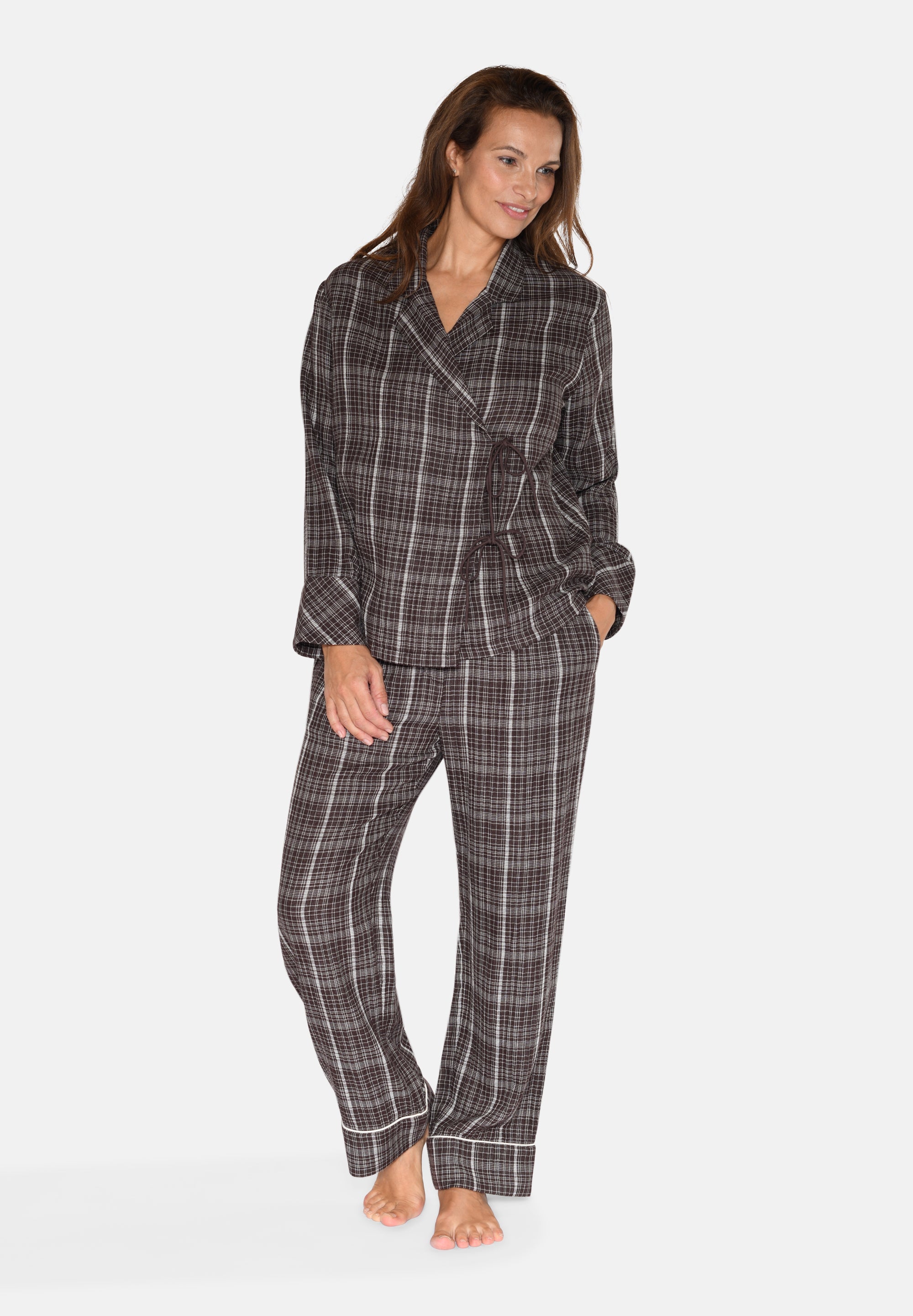 Nanny Blouse, Seal Brown Check