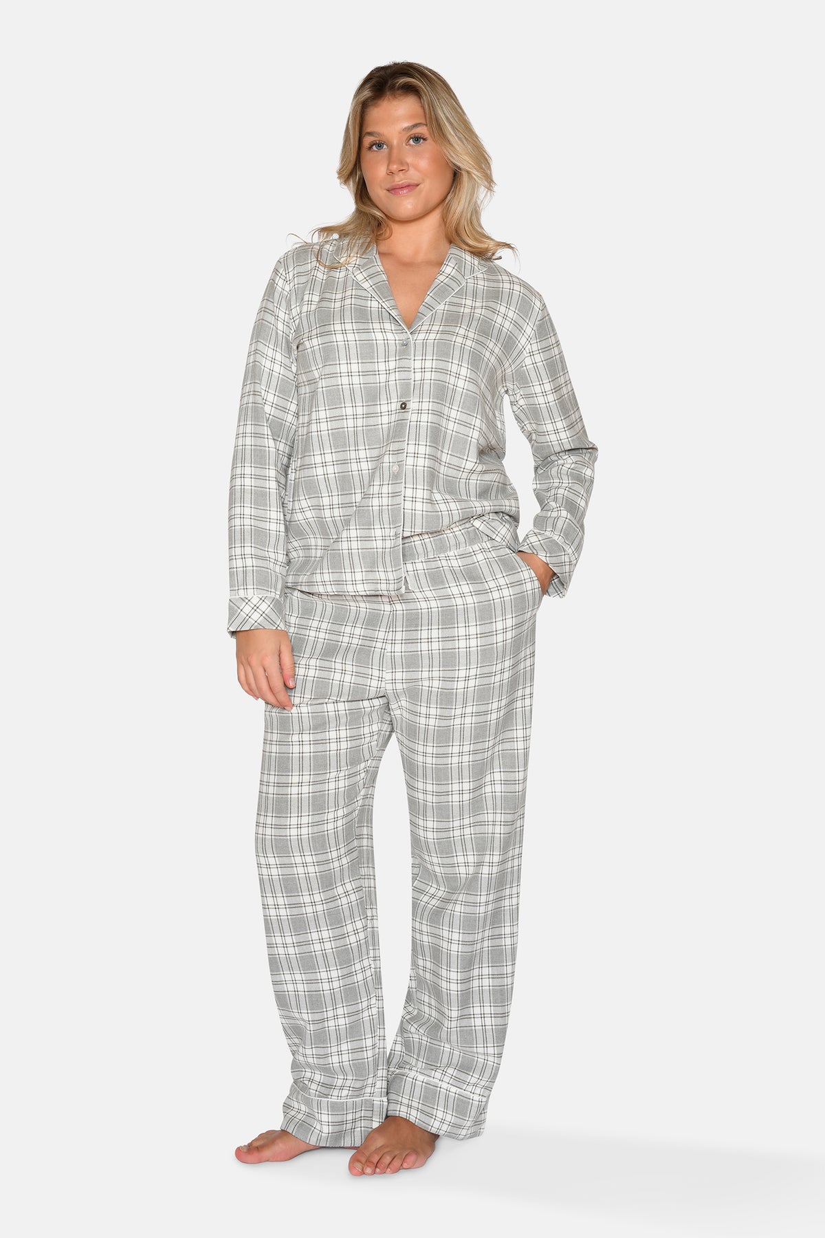 Nicola Check Pants, Grey Melange Check