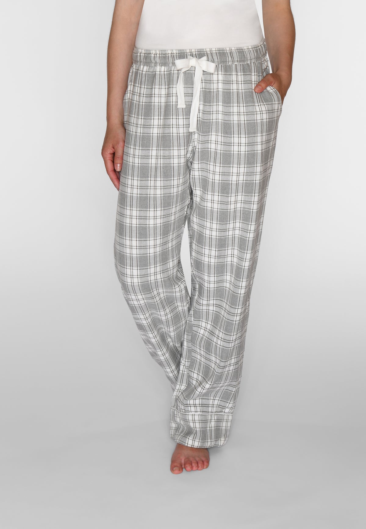 Nicola Check Pants, Grey Melange Check